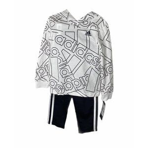 Boys Adidas black and white logo pattern 2- piece hooded shirt and pants set